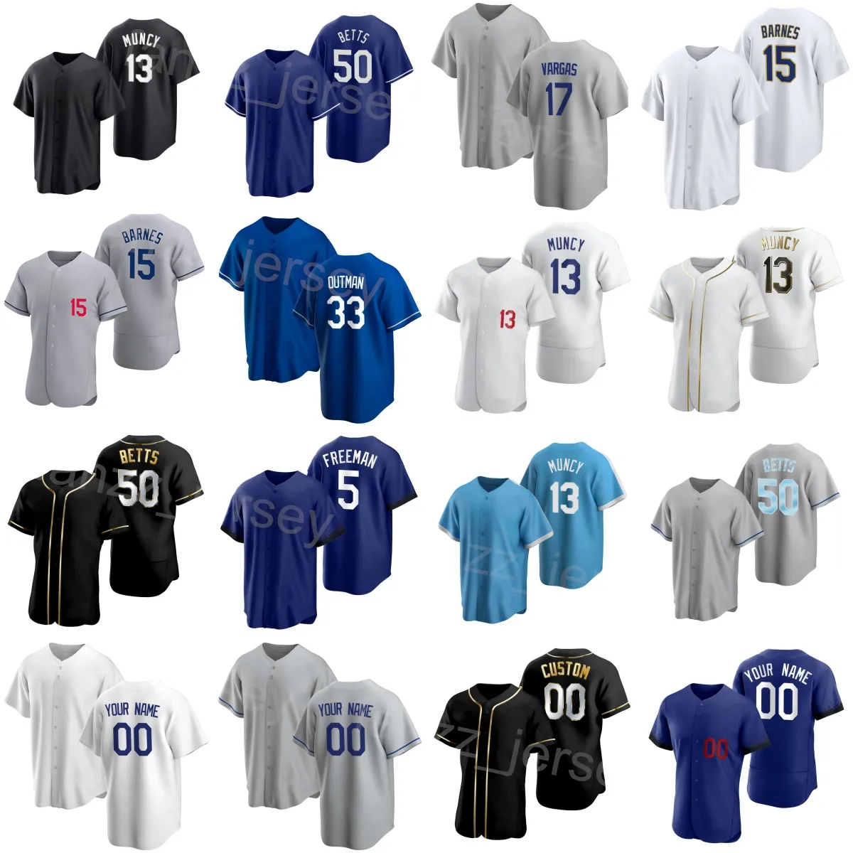 Béisbol 13 Max Muncy Jersey 17 Miguel Vargas 15 Austin Barnes 5 Freddie Freeman 50 Mookie Betts 33 James Outman 9 Gavin Lux 21 Walker Buehler Space City Man Niños D-Q