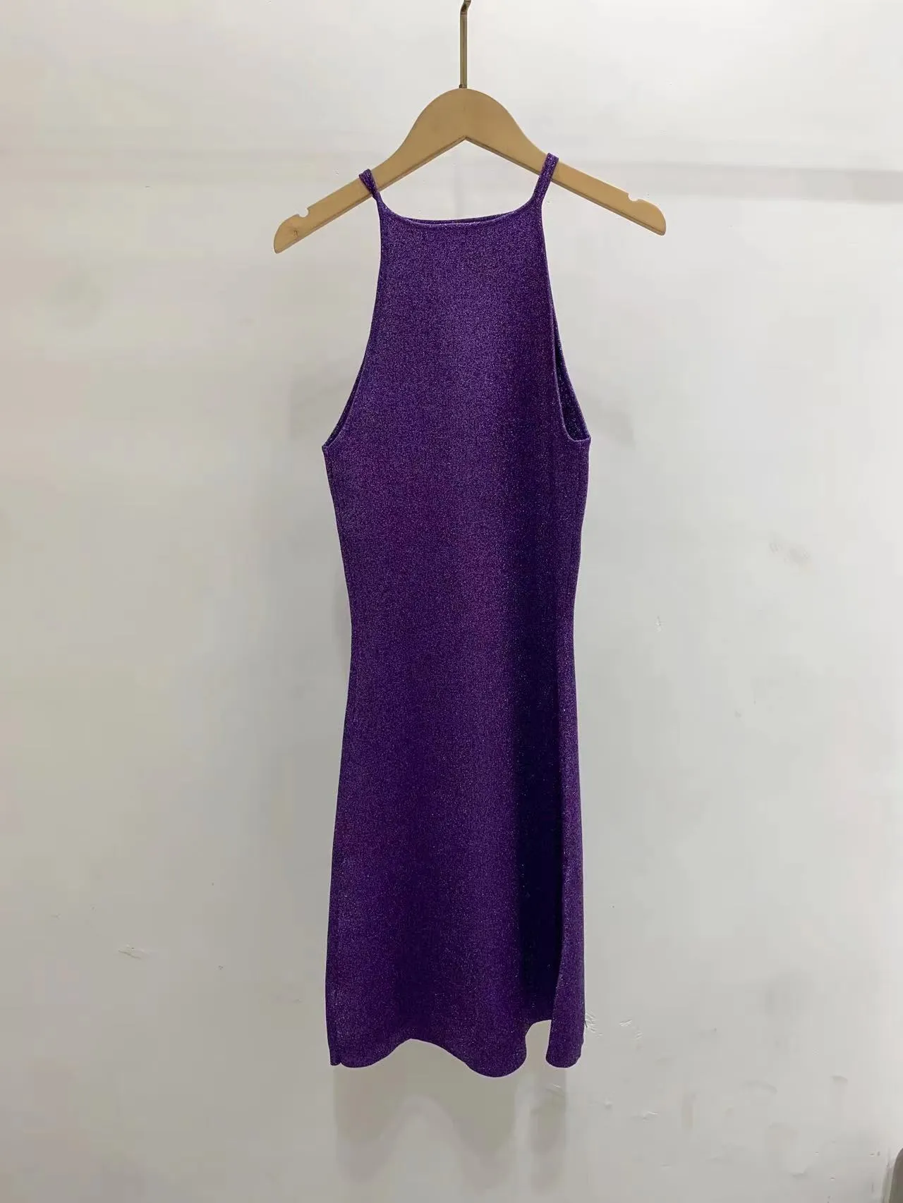 High-Waisted Blended Knit Sling Light Purple Dress for Women