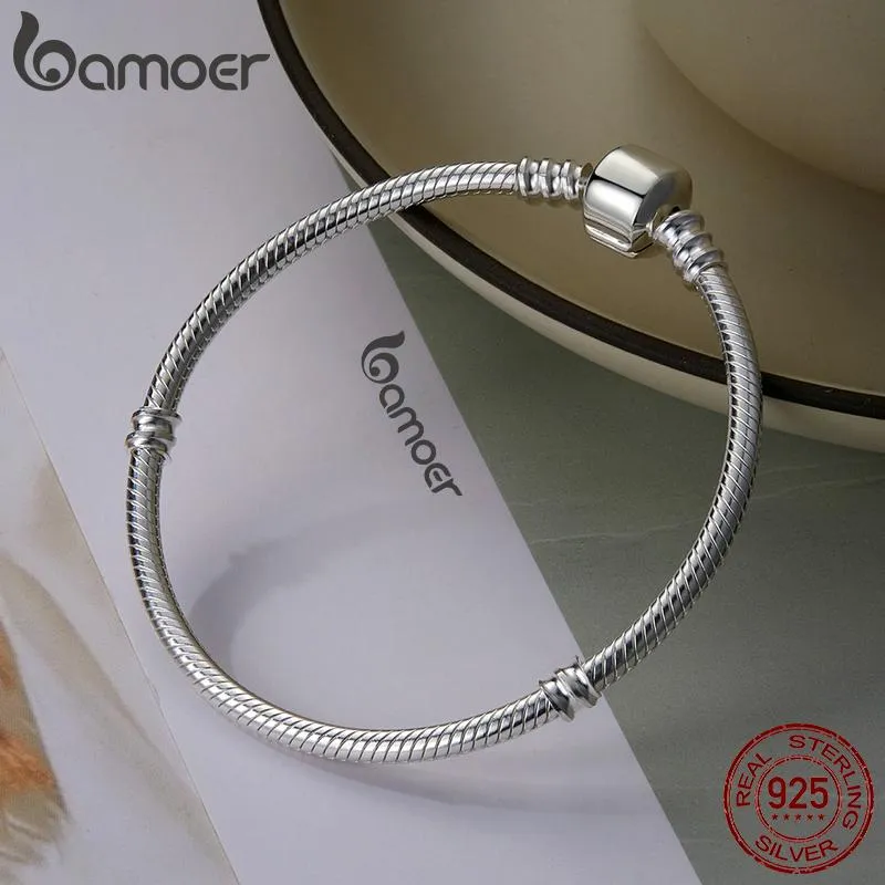 Brangles Bamoer 925 Sterling Silver Classic Snake Bracelet Femmes Personnages Bracelet Bracelet Fit Lead Perle