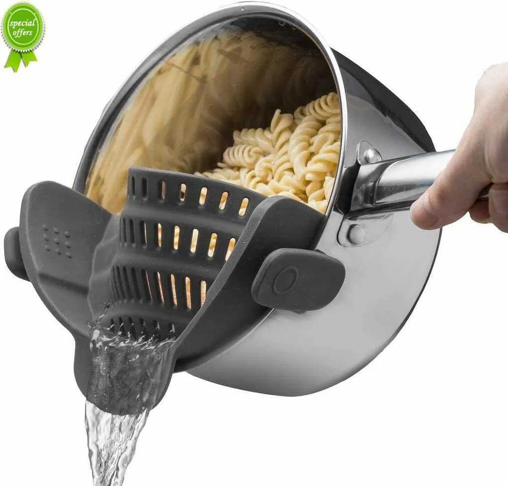 Nieuwe thuiskeuken Silicone Pot Strager - Verstelbare snapzeef voor de meeste potten en pannen - voor het aftappen van pasta -groenten en groenten