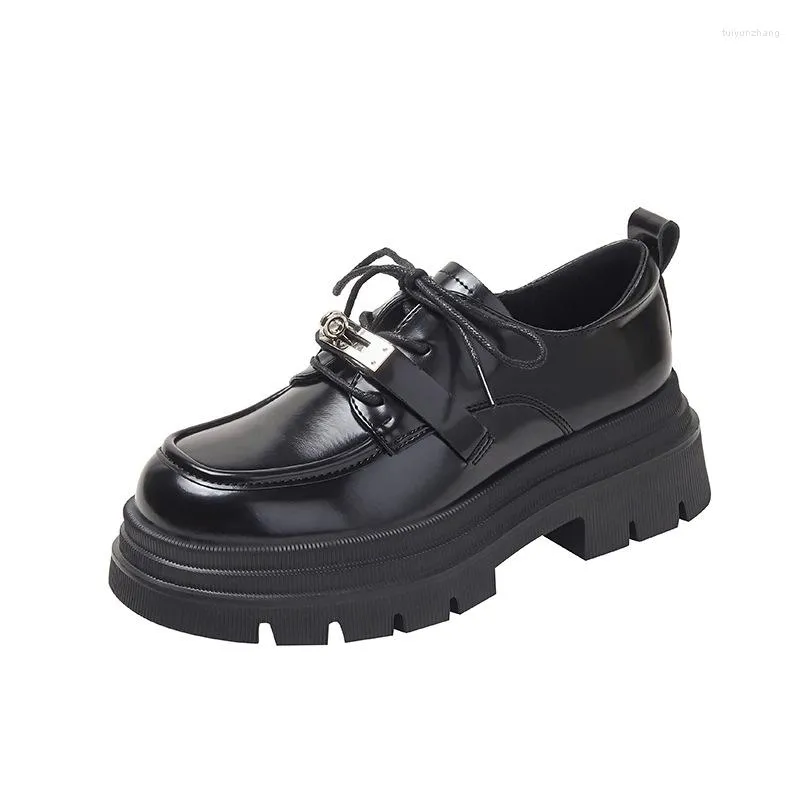 Dress Shoes Size 34-40 Wedges Women Black Platform Lace Up 2023 Loafers