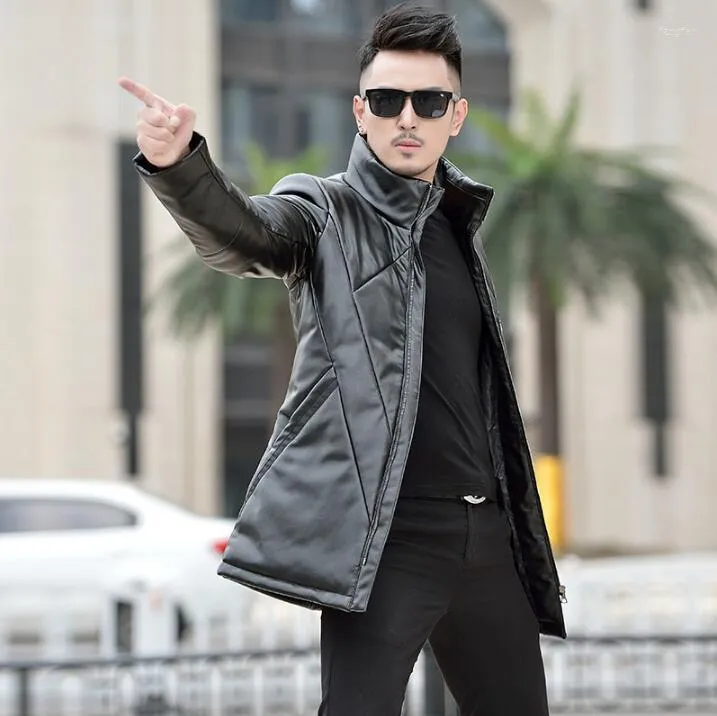 Korean Stand Collar Leather Jacket For Men Slim Fit Business Casual Warm Winter Leather Coats For Men In Plus Size From Fangfen 124.63 DHgate.Com