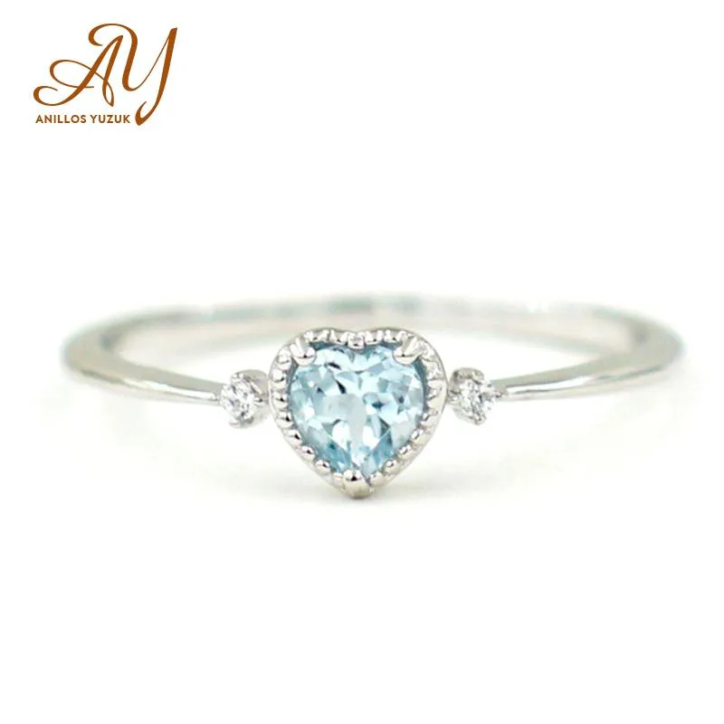 Cluster Rings Anillos Yuzuk Silver 925 Sieraden Blue Aquamarine Sea-Blue hartvormige verlovingsring Fijn