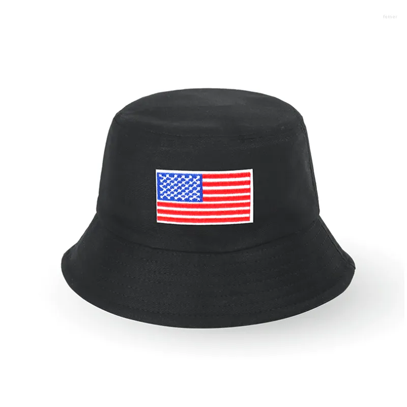 Bérets drapeau américain broderie seau chapeau pêcheur pour hommes casquette de Protection solaire pliable unisexe Panama Bob chapeaux en plein air