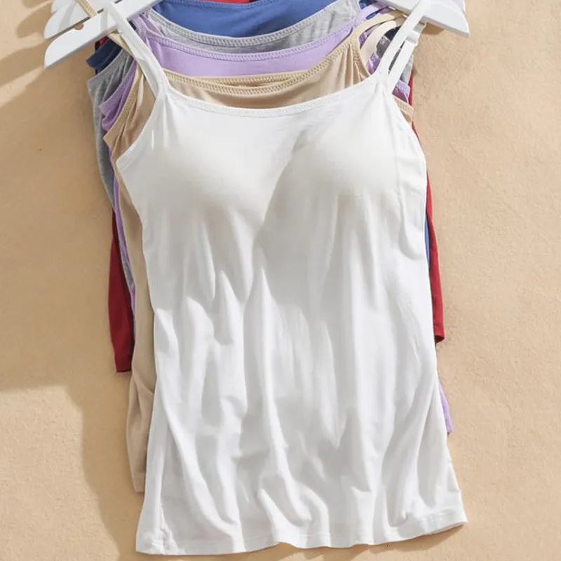 Tank with Built-in Bra Padded Soft Women Casual Bra Tank Top Women  Spaghetti Cami Top Vest Female Camisole New Fashion