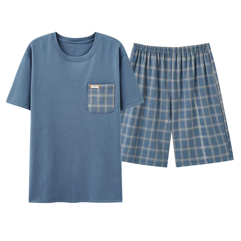 Men's Cotton Plaid pyjama set with Short Sleeves and