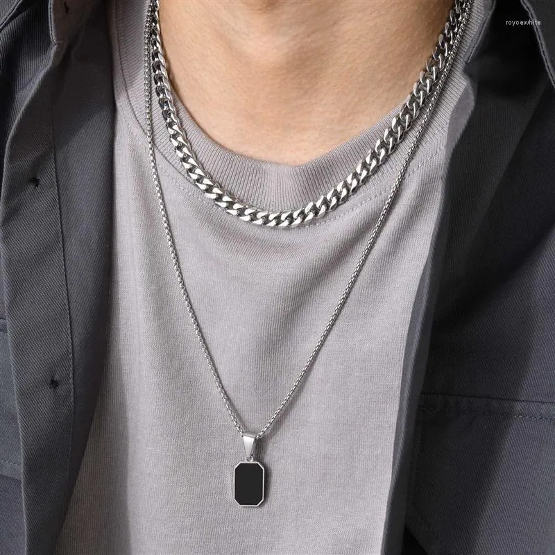 Подвесные ожерелья мода черное квадратное ожерелье для мужчин из нержавеющей стали геометрическая повседневная панк -кубинская кубинская цепь подарок