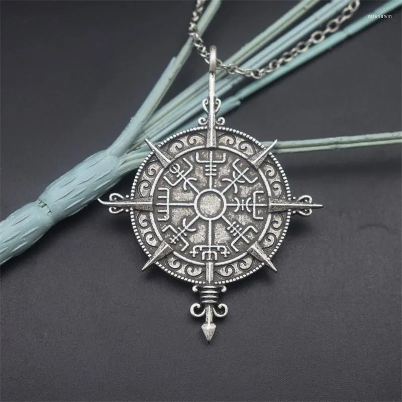 Chains Viking Odin Symbol Navigation Compass Cross Pendant Necklace Rune Amulet