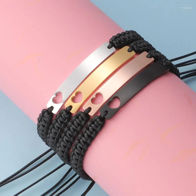 Link Armbanden FNIXTAR 5PCS roestvrijstalen spiegel Poolse balk String Bracelet Zwart gevlochten touw Wirst geweven handgeboden geschenken