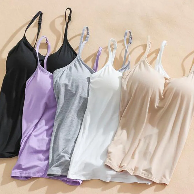 Women Padded Soft Casual Bra Tank Top Women Spaghetti Cami Top Vest Female  Camisole With Built In Bra