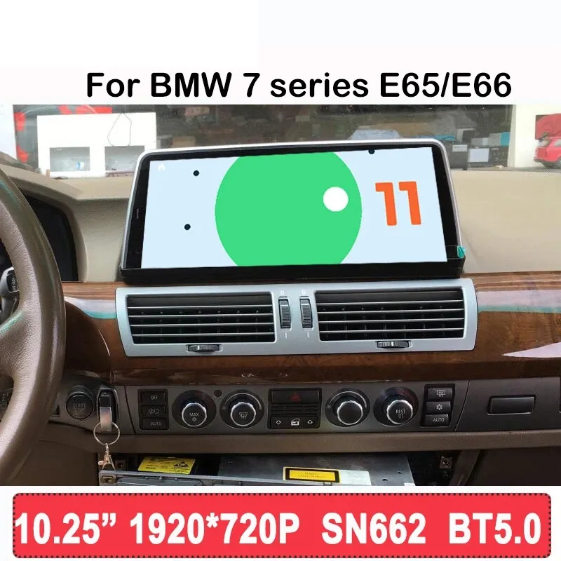 10.25 inch Android 11 SN662 Bluetooth 5.0 auto multimedia-speler radio voor BMW 7-serie E65/E66 2005-2009 CarPlay 4G LTE