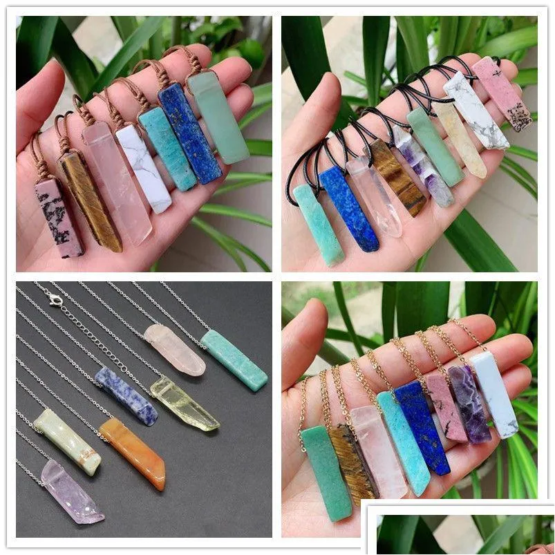 Collares pendientes Venta Piedra natural Mineral Irregar Rec Cuarzo Péndum Amazonita Ojo de tigre Lapsi Rosa Cristal Gota Entrega J Dhgarden Dhwax