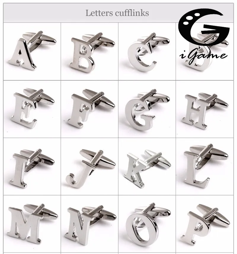 igame文字cufflinksシルバーカラーファッション英語レターデザイン26レター銅材料送料無料