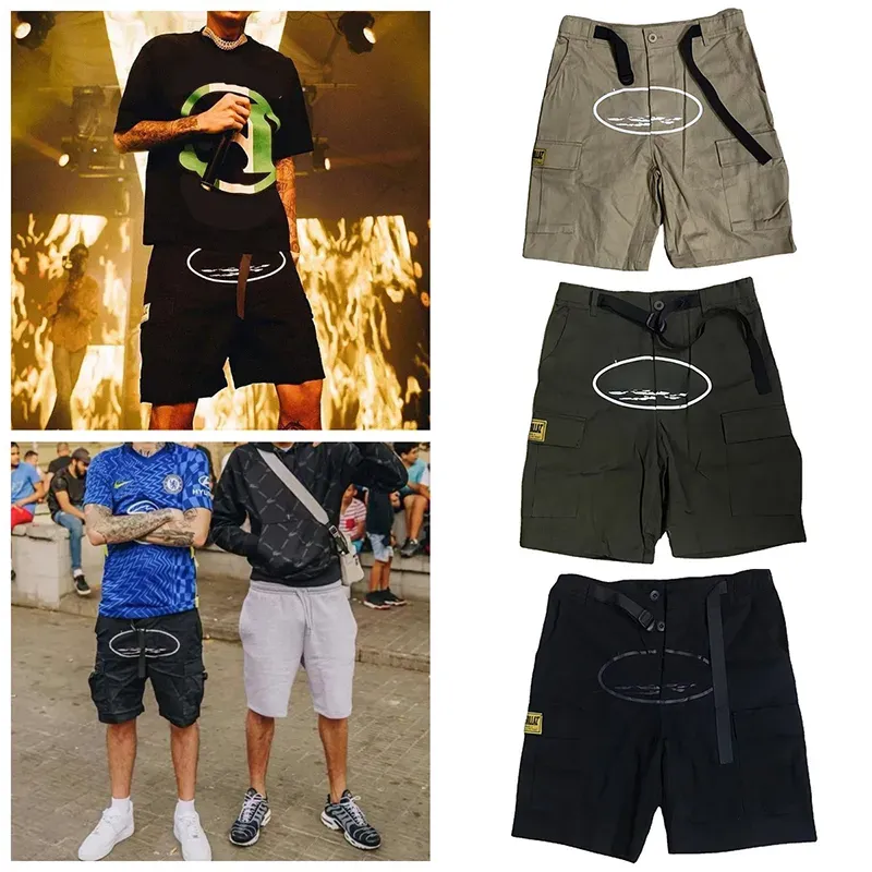 Mens Cargo Shorts Summer Cropped Pants Streetwears Clothing Quick Drying Multi Pocket Skateboarding Demon Printed Sweatpants