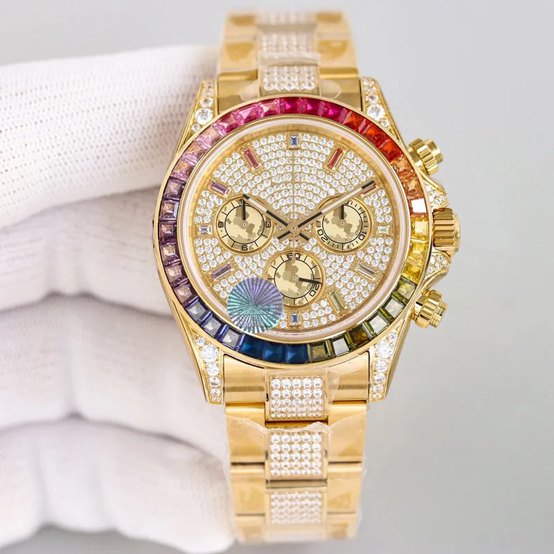 Diamond Watch Heren automatisch mechanisch 7750 Timingfunctie Horloges Saffier 41 mm Dameshorloges met met diamanten bezaaide stalen armband Montre de Luxe