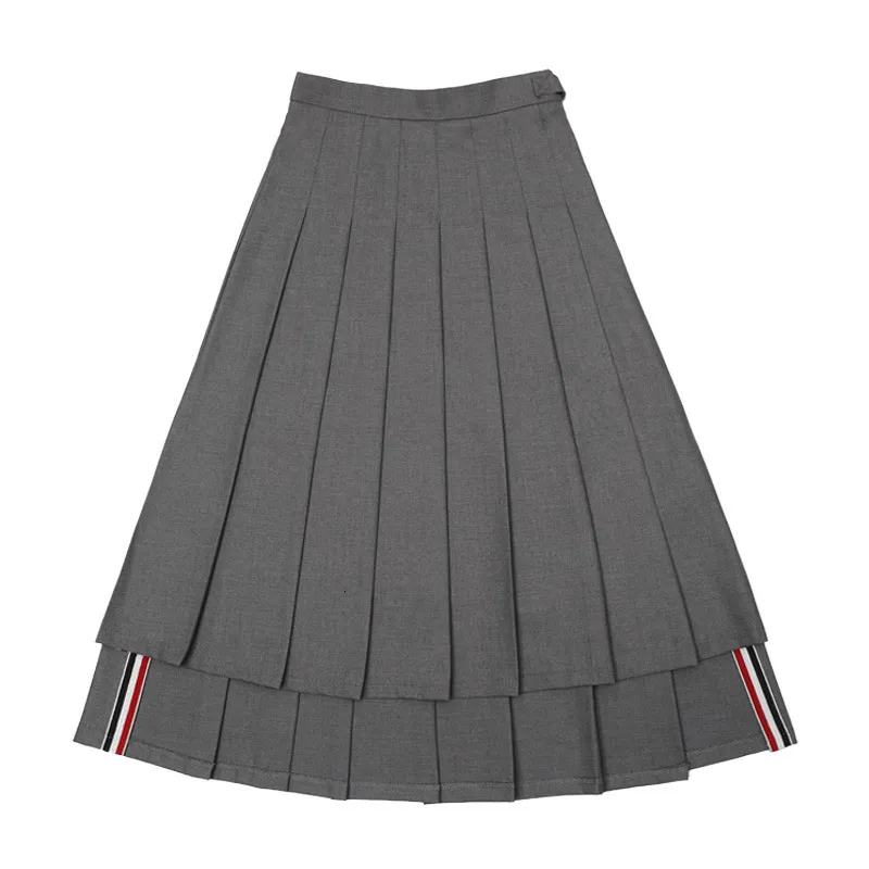 Rokken Koreaanse Mode TB College Stijl Vrouwen Rok Herfst Retro Hoge Taille Geplooide Midi Rokken Y2k Klassieke Gestreepte A-lijn Faldas 230518