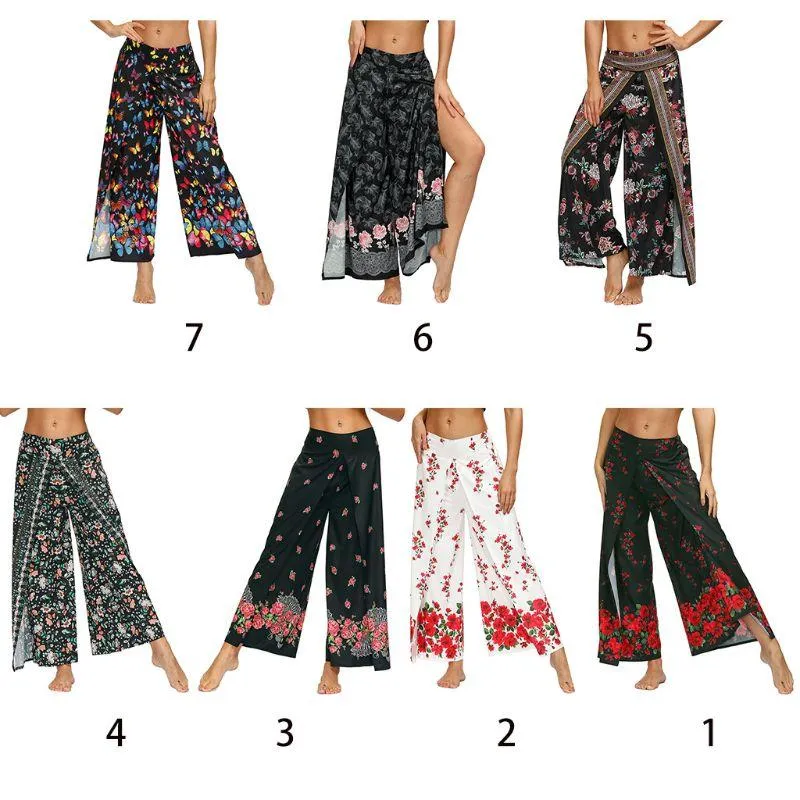 Yoga Outfit Women Floral Print Trousers Loose Baggy Boho Long Palazzo Wide Leg Pants