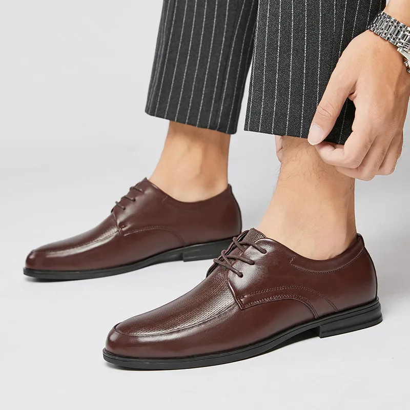 Derby skor män pu solid låg häl spetsa rund tå affärsklänningskor bekväm klassisk hårt bärande bankett bröllopskor