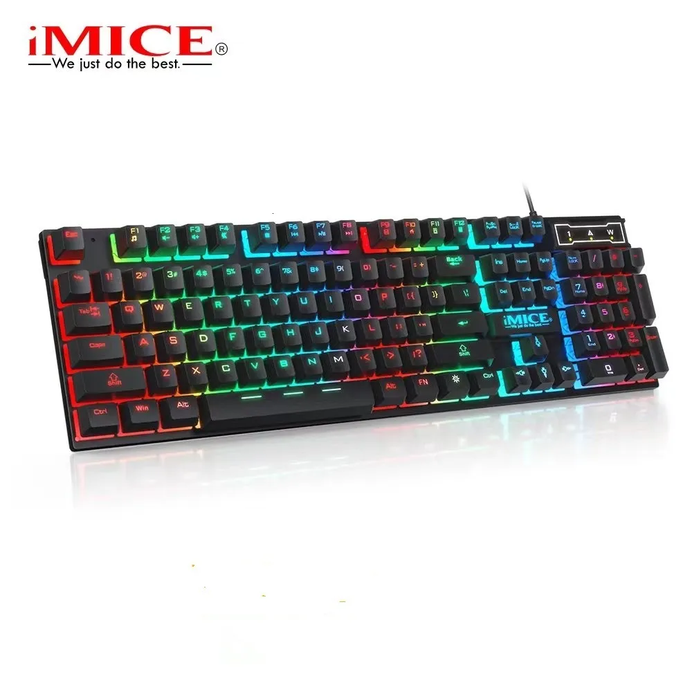 Teclados teclados teclados teclados teclados com luz de fundo USB 104 CAPS de borracha CAPS RGB FILADO TECHADO ERGONICO Russo para laptop PC 230518