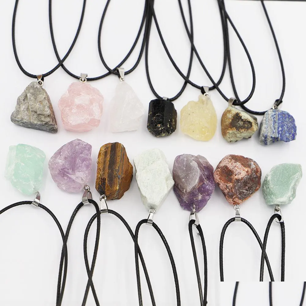 Pendant Necklaces Mini Natural Crystal Rough Stone Irregar Ore Energy Healing Gemstone Amazonite Amethyst Necklace Charms Wo Dhgarden Dhk1M