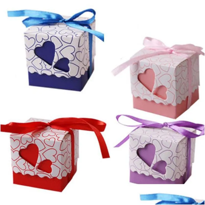 Envoltura de regalo 10/50/100 Unids Amor Corazón Cajas de Dulces Bolsa de Chocolate Favor Fiesta de Cumpleaños Embalaje Caja de Torta Con Cintas Decoración Dr Dh3Wm