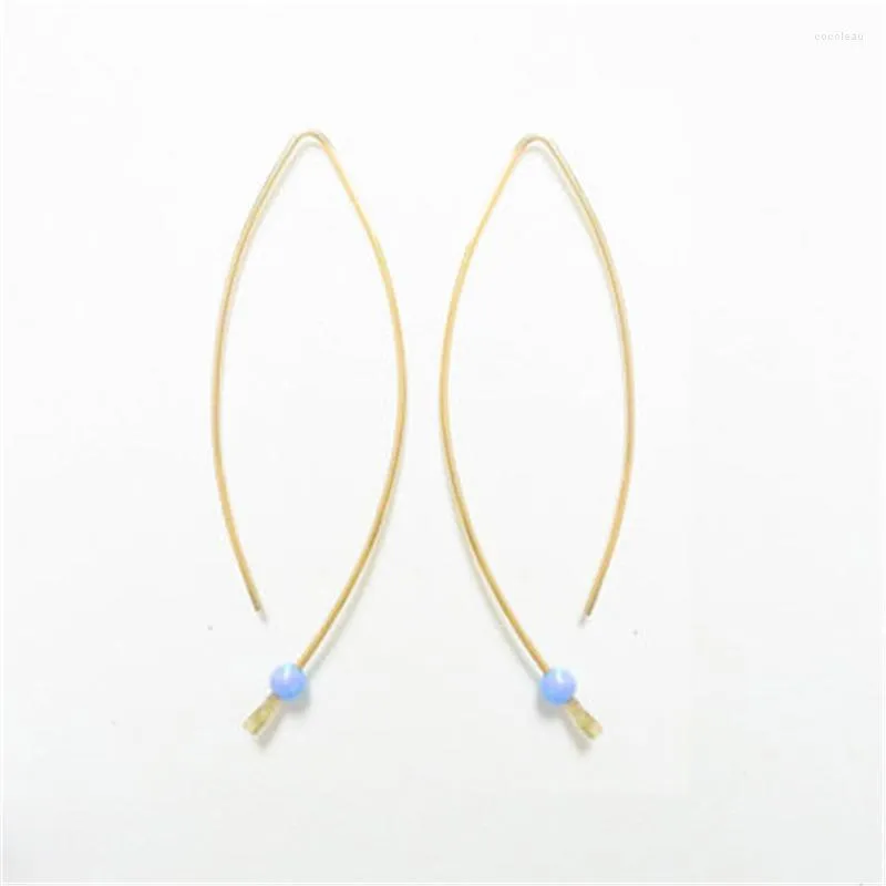 Boucles d'oreilles pendantes fil d'arc rempli d'or véritable à travers des bijoux Vintage faits à la main en opale minimaliste Brincos Boho pour les femmes