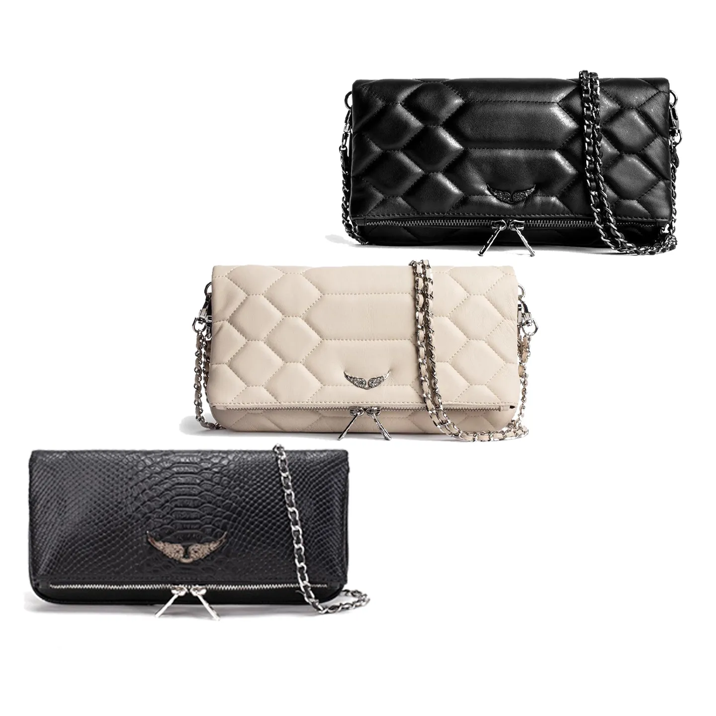 Luxo Pochette Rock Wings Saco Zadig Voltaire bolsa baguete feminina com aba de diamante Corpo cruzado Bolsas de ombro Couro 5a Bolsa de mão de alta qualidade Bolsa de corrente de prata Bolsa designer