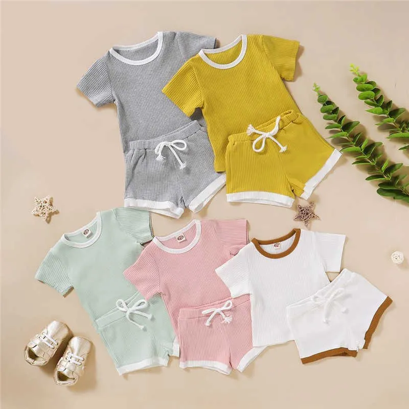 Ensembles de vêtements pour bébés garçons et filles, vêtements d'été pour nouveau-nés, bébés filles tricotés à manches courtes, t-shirts et shorts, ensembles de survêtements