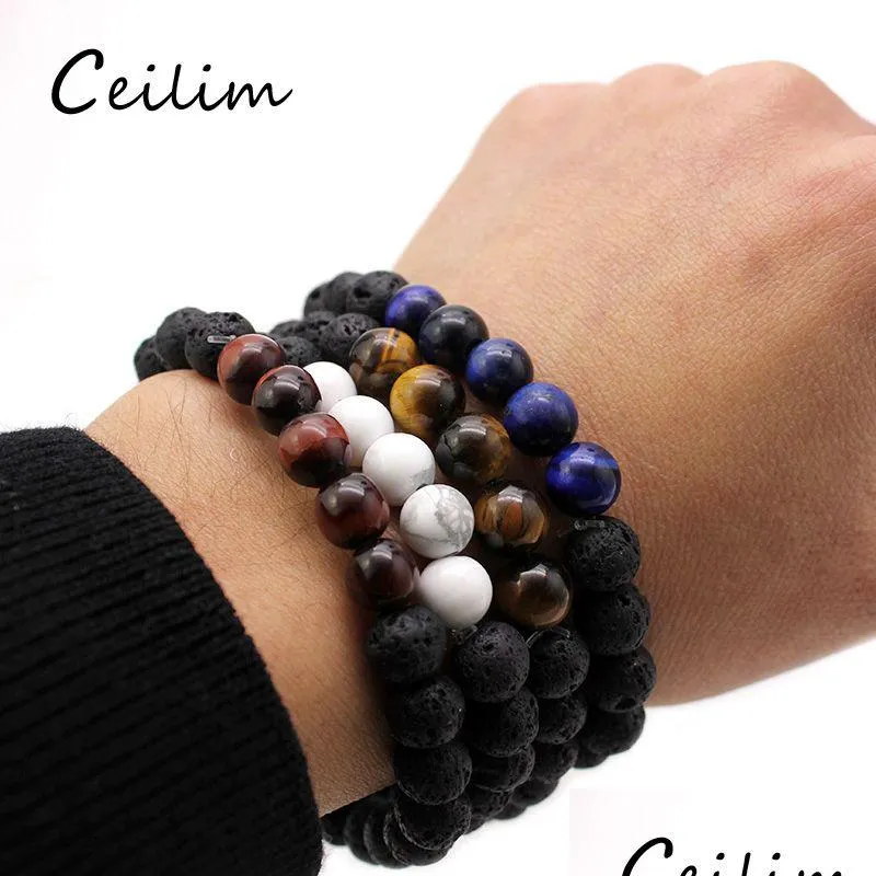 Gioielli di design con perline Moda 8Mm Occhio di tigre Ciondoli in pietra naturale Braccialetti di lava Chakra Nce Yoga Bracciale con perline Stretch Drop Dhgarden Dhyat