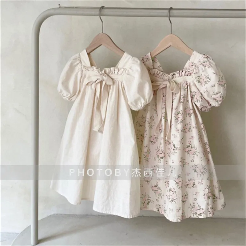 Robe d'été Bowknot Hubble-bubble Sleeve Dress Baby Girl Party Dress