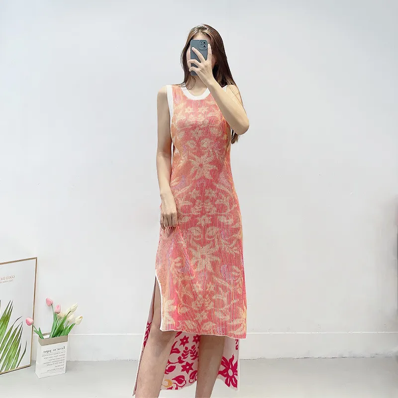 Casual Dresses M-aje Floral Reversible Dress Sleeveless Side Slit Fit Midi Dress for Women