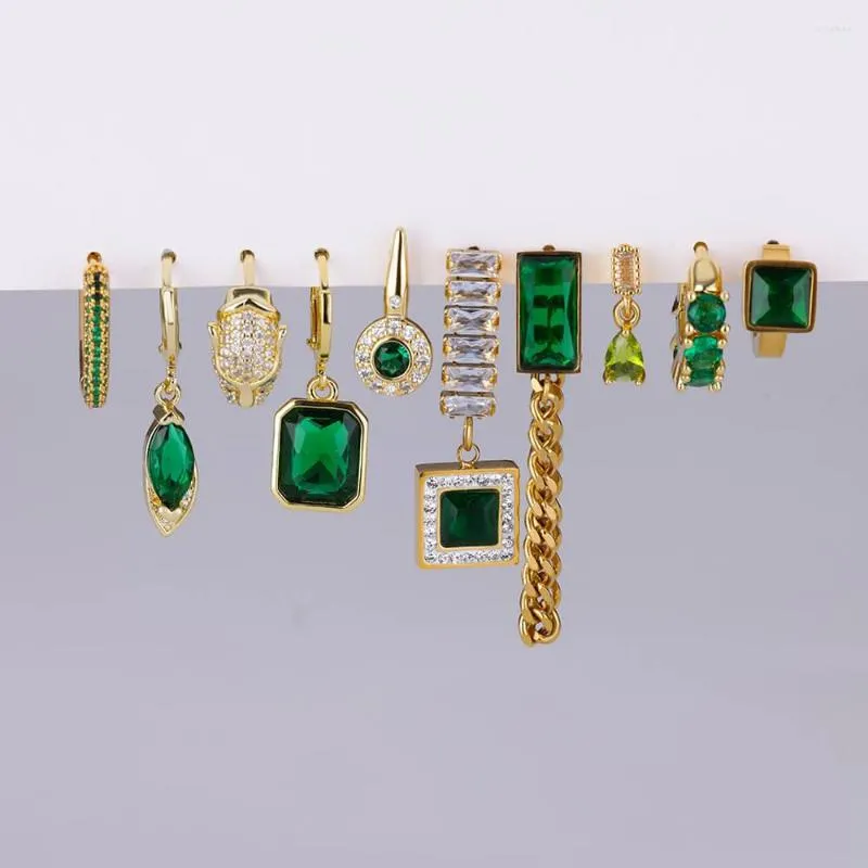 Brincos de argola 1 Brincho de zircão verde para mulheres Stainelss Gold Bated 2023 Acessórios da jóia DIY da moda