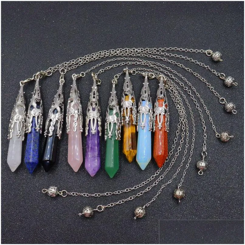 Charms Natural Stone Pendum Zhexagonaal prisma -vormige hanglinkketen voor Divination Crystal Jewelry Charm Amet Healing Drop Dhgarden Dhnx6
