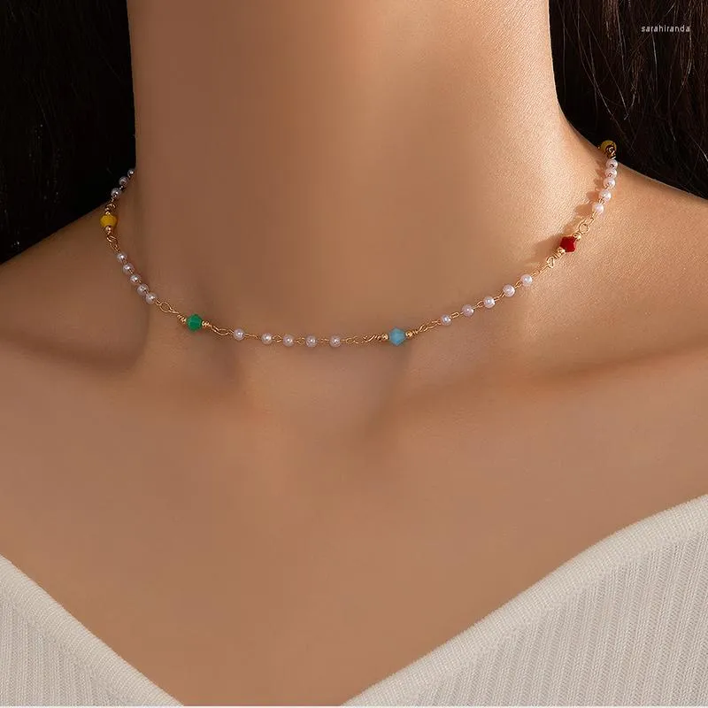 Pendentif Colliers Doux Perle Collier Pour Femme Simple Couche Coloré Riz Perles Clavicule Date Bijoux Accessoires