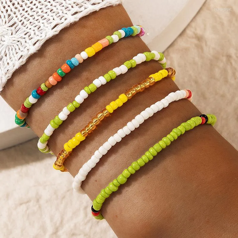 Bracelets de charme 5pcs/conjunto Bohemian Y2K Pulseira de miçangas coloridas para mulheres Girls Girls Multilamyer Jóias de festa de resina acrílica