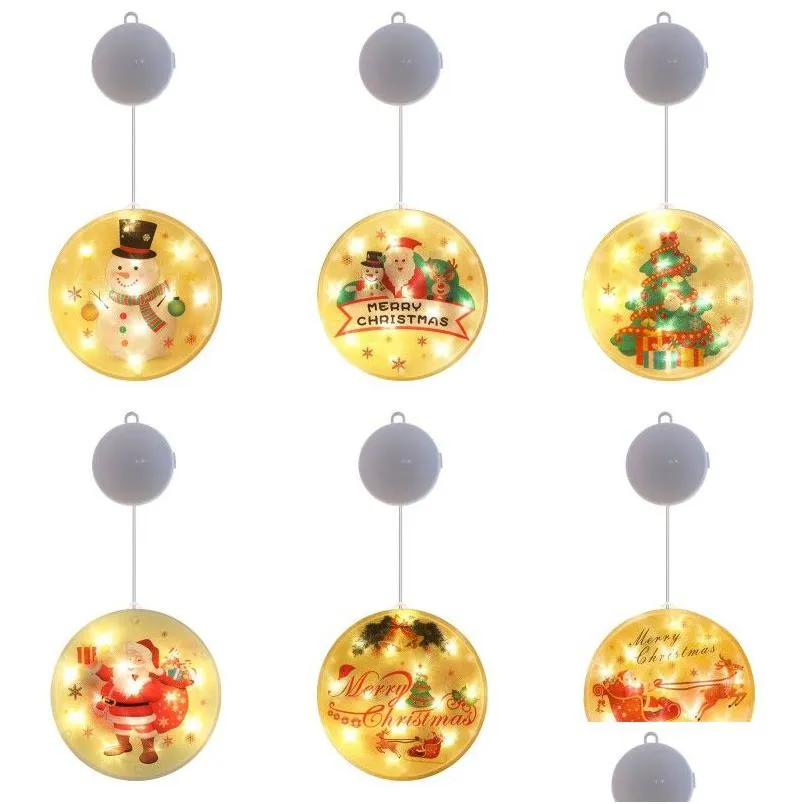 Christmas Decorations Xmas Led Hanging Light Merry Tree Window Lighted Pendant Color Printing Round Shape Curtain Lights Drop Delive Dhane