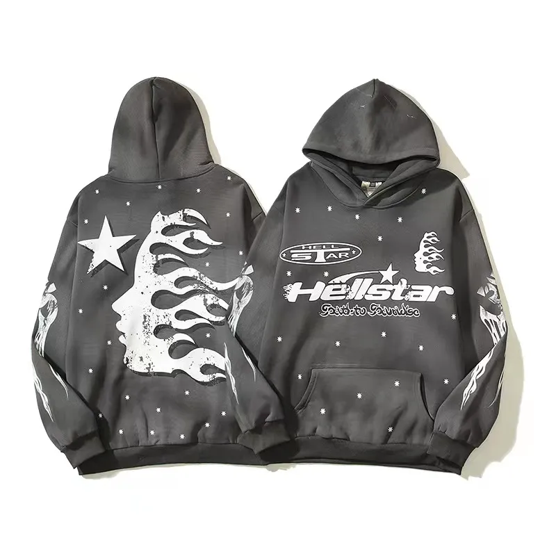 Hellstar Sweat à capuche grande taille pour homme Hellstar Vintage Made Old Mud Print Sweat à capuche ample High Street Fashion Harajuku Couple Pull