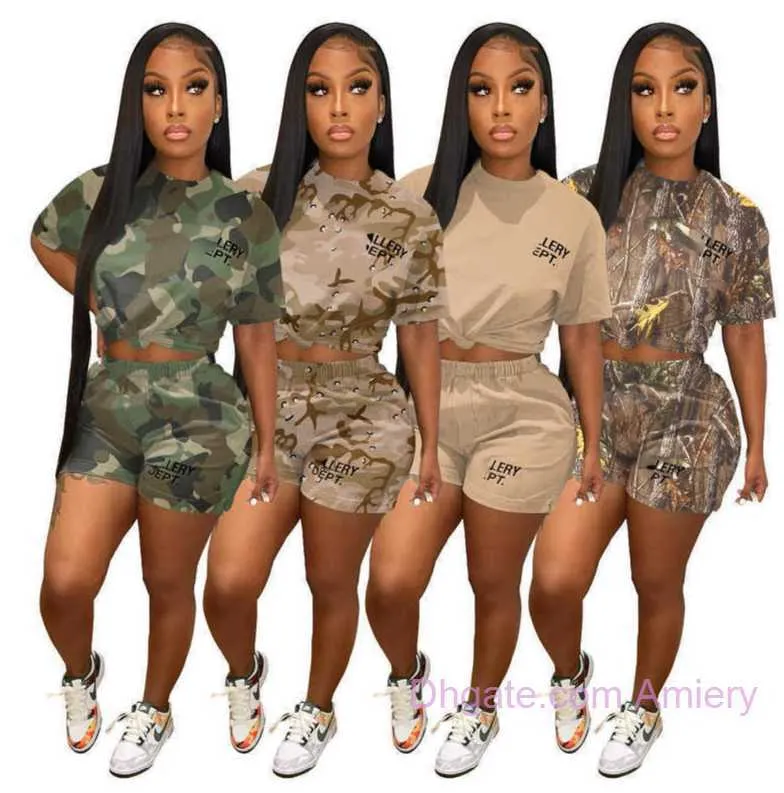 Tracksuit Women 2023 Summer Outdoor Camouflage Sweatsuit Designer Digital Printed Short Sleeve T Shirt Shorts Two Piece Set Casual Suit For Women