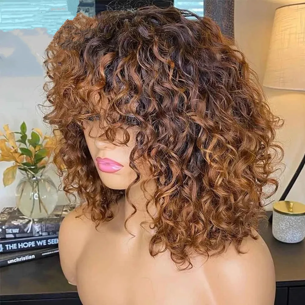Curly Bob Wig Medium Blonde Curly Wig Honey Blonde Kinky Curly Bob