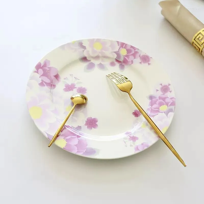 Plates 10inch Bone China Porcelain Service Dish Pink Floral Painting Dinner For Serving Catering Buffet Charger