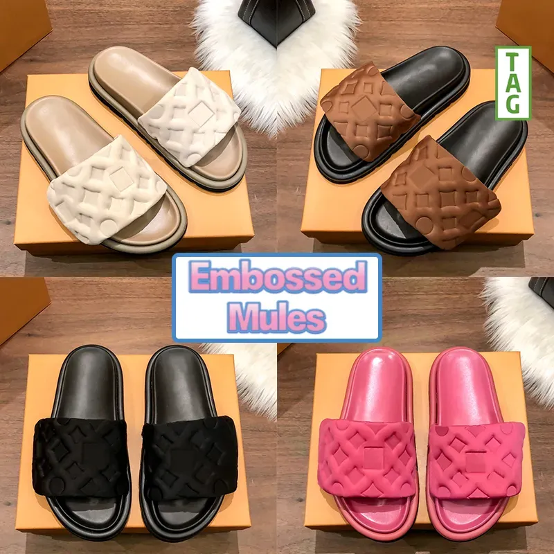 Chinelos de luxo sandálias mulheres piscina travesseiro conforto em relevo mules sliders homens mulheres designer slides marfim cobre rosa bege carga cáqui profundo azul praia sandália