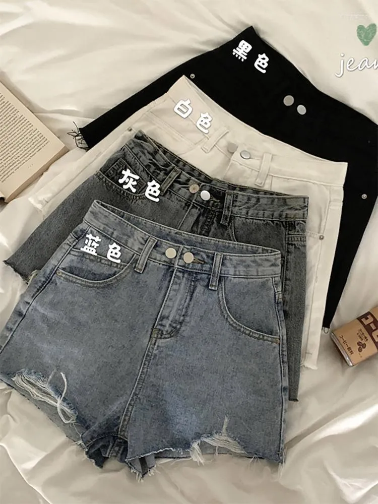 Jeans femme printemps été femmes a-ligne taille haute court Denim pantalon Vintage Baggy déchiré gland Y2K Harajuku Streetwear Chic