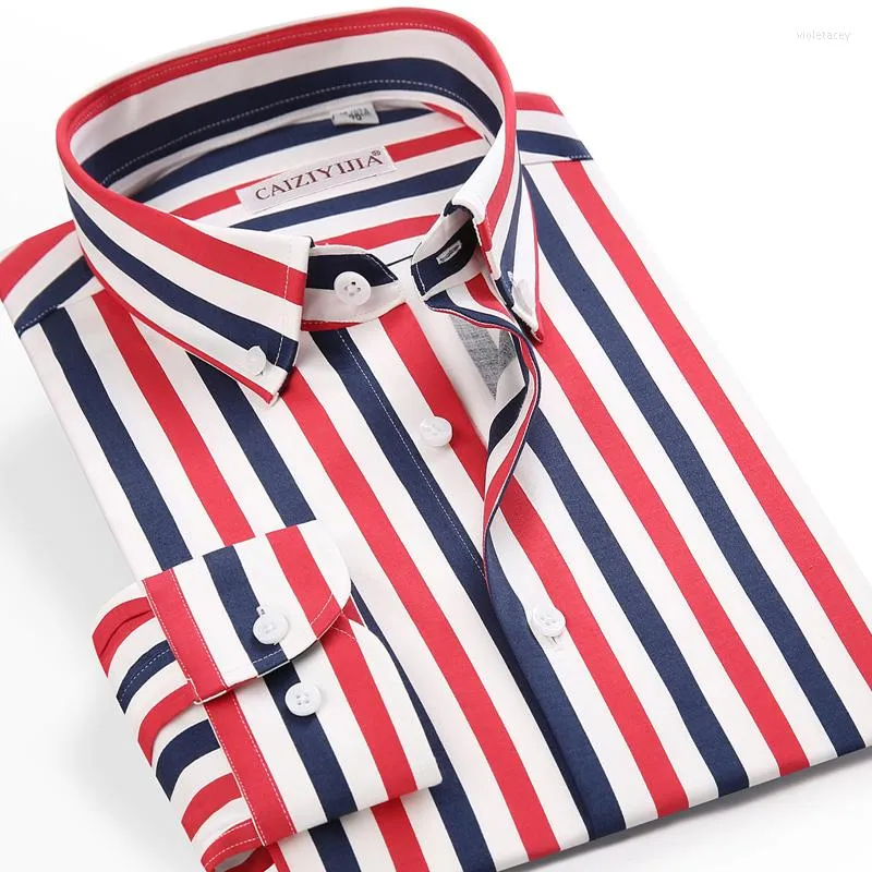 남자의 드레스 셔츠 남성용 대비 캐주얼 수직 화려한 줄무늬 셔츠 주머니없이 편안한 표준 피트 버튼 다운 긴 슬리브