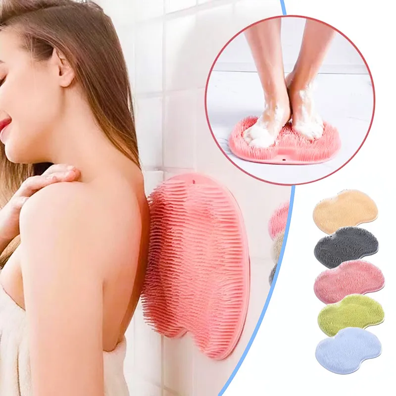 Scrubber per il corpo in silicone Doccia Scrubber per i piedi Tappetino per massaggio Spazzola per il lavaggio dei piedi e della schiena Tappetino per massaggio ai piedi a parete Bagno Antiscivolo Pigro