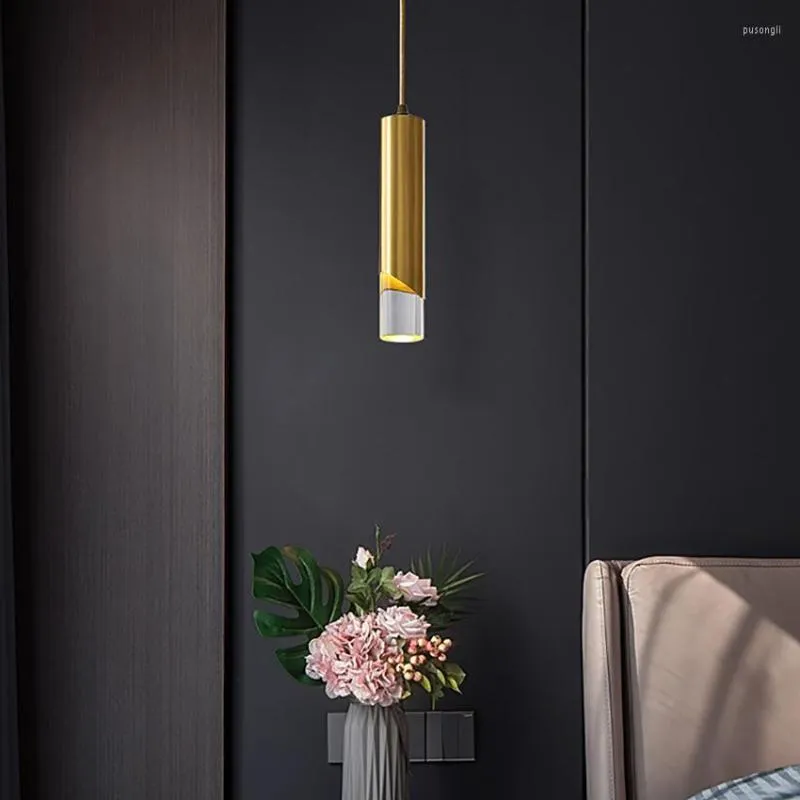 Lámparas colgantes Luces Led posmodernas Oro Negro Hierro Acrílico Dormitorio Lámpara de suspensión de noche Comedor Cocina Lámparas colgantes