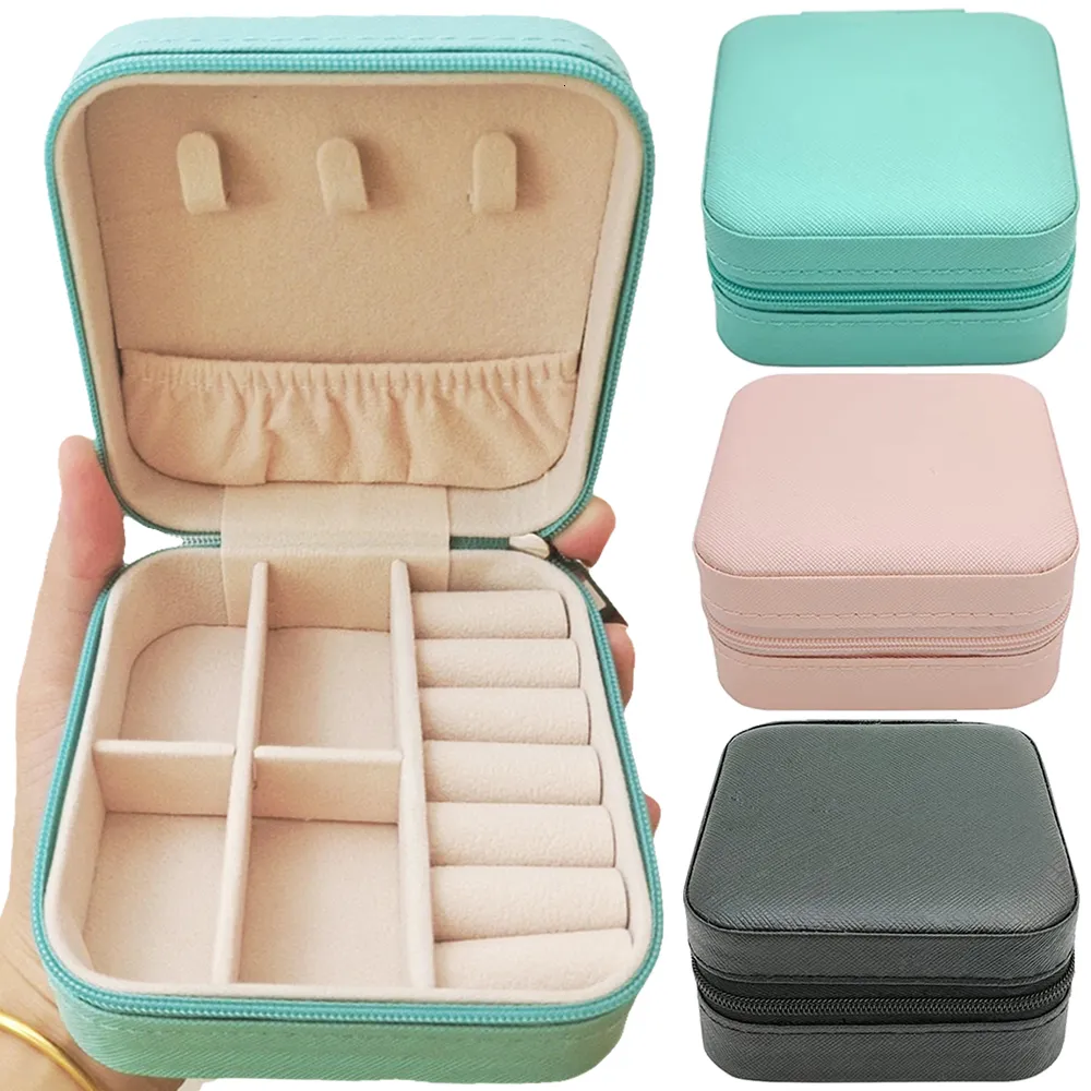 Jewelry Stand Box Portable Leather Organizer Display Travel Case es Button Storage Zipper Jewelers 230517