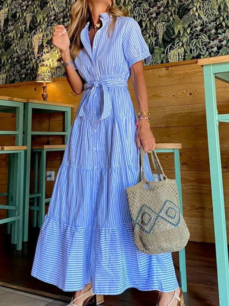 chiffon striped dress LoveShackFancy Marlia Dress in Baby Blue