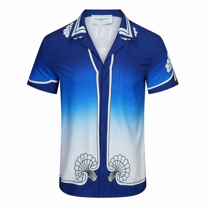 23SS Fashion Shirts Casablanc-s Designer Shirt Masao San Print Heren Casual Shirt Los Zijden Shirt Korte Mouwen Luxe T-shirt Heren Top Blauw