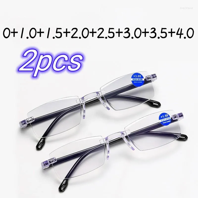 Sunglasses 2PCS Vintage Frameless Reading Glasses Men Women Classic Blue Light Blocking Presbyopia Eyewear Ultralight Far Sight Eyeglasses