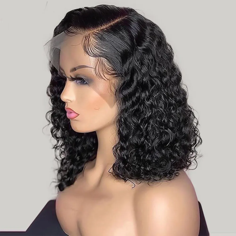 Lace Wigs Bob Lace Wig Black Curly For Women Deep Water Curly Wave Human Hair Wigs 100 Remy Natural Hair Short Lace Frontal T Part Wig 230517 From 32 9 DHgate